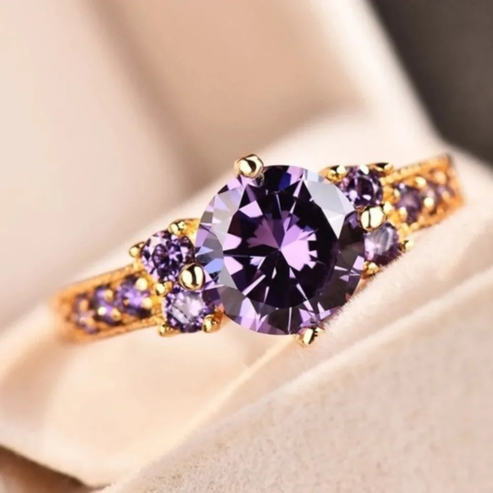 NEW Luxury Dainty Purple Crystal Stone Ring